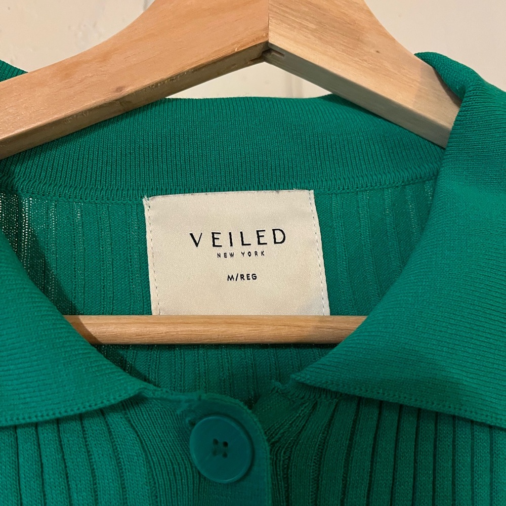 Green Button Down Ribbed Shirt - Picture 2 of 7